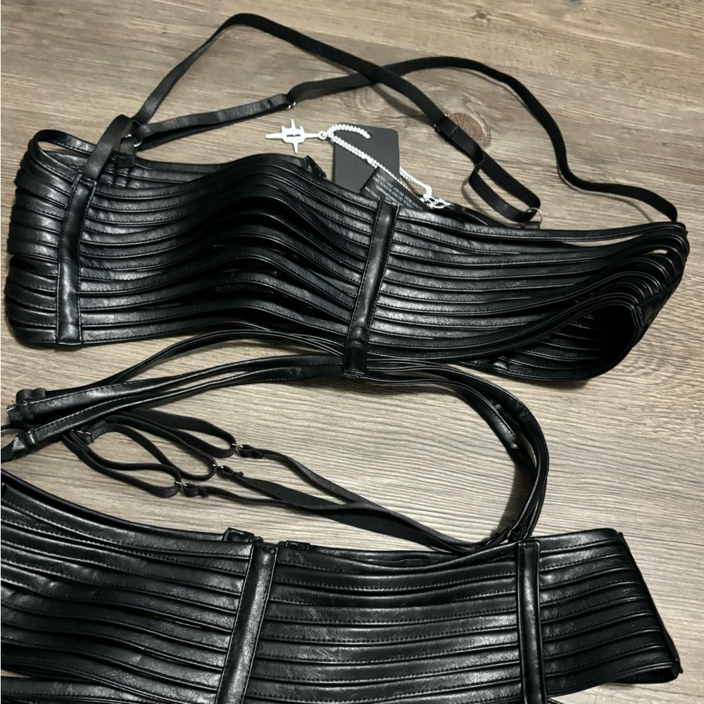 NWT Dolls Kill / Darker Wavs Black Pitch Strappy 3-Piece Lingerie Set - Picture 6 of 10
